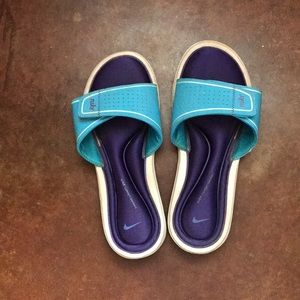 Nike blue and purple slides